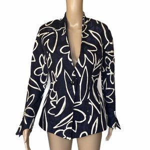 Claude Rap Paris navy blue silk jacquard jacket XS